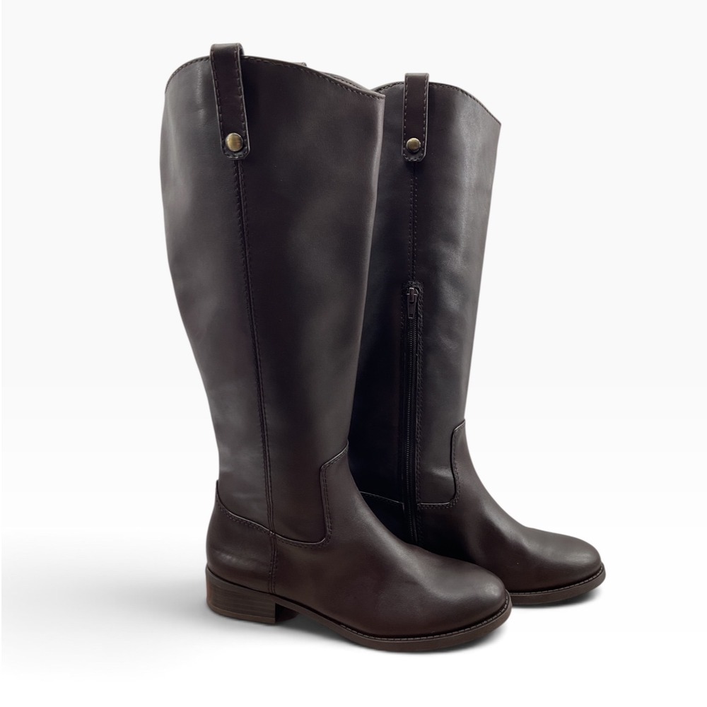 INC Fawne-WC Dark Brown Leather Wide Calf Riding Boots Womens 7.5M